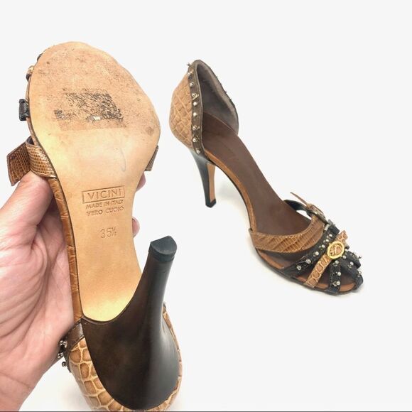 * Giuseppe Zanotti Y2K Studded Brown Leather Caged  Heeled Sandals 35.5 - Picture 7 of 12